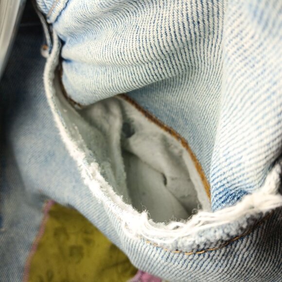 Jean Shorts Womens 34 Patchwork Hippie Upcycled Distressed Floral Blue OOAK READ - Picture 16 of 16